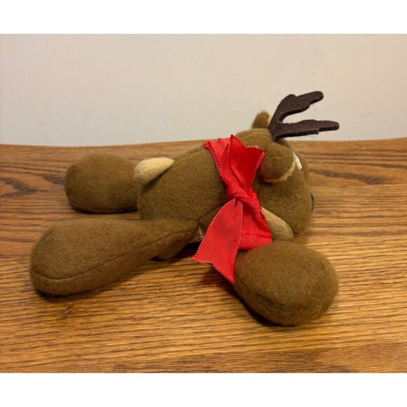 Hallmark Plush Beanbag Rodney Reindeer Stuffed Toy Red Bow Christmas Decor - Picture 6 of 11